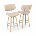 2er Set Barhocker Beige Kunstleder Holz und Metall