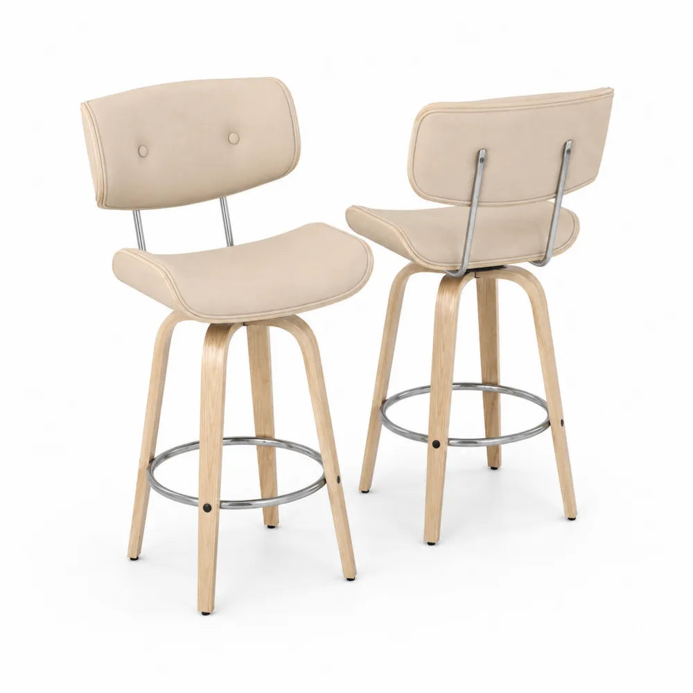 2er Set Barhocker Beige Kunstleder Holz und Metall