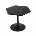 Esstisch Schwarz Sechseckig mit Marmor-Optik MDF und Metallfuß 60cm