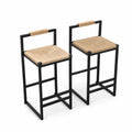 2-tlg. Barhocker-Set aus Stahl und Eichenholz mit Seilsitz, Schwarz/Beige