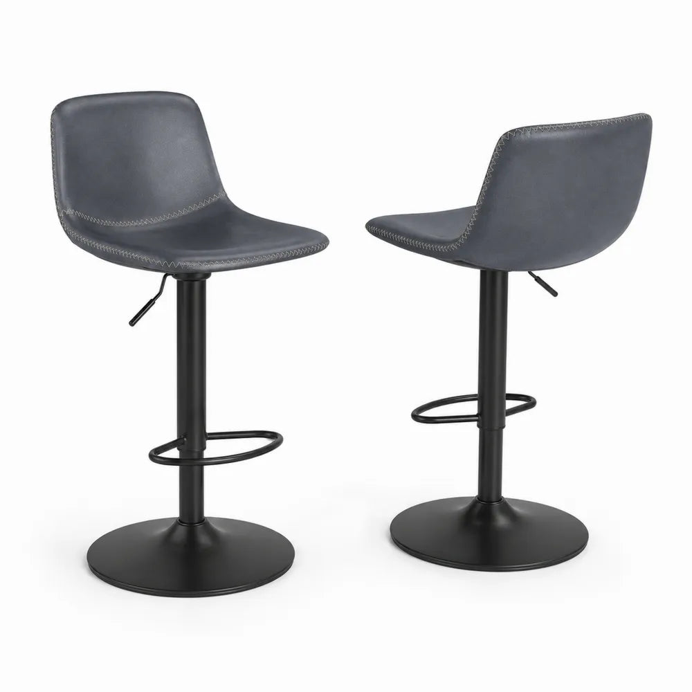 2er-Set Barhocker Metall mit Grauem Kunstleder Höhenverstellbar