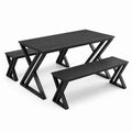 Holz Esstisch-Set Schwarz mit 2 Bänken