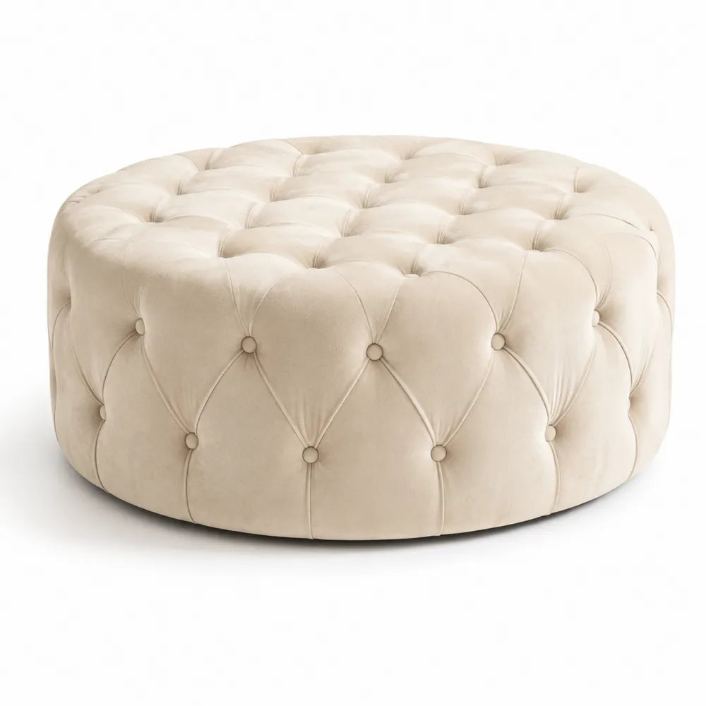 Runder Samt-Fußhocker Beige Ø 80 cm