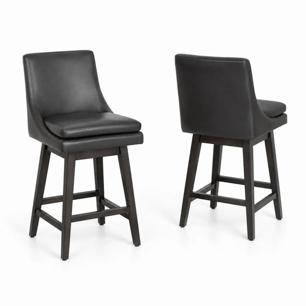2er-Set Drehbare Barhocker aus Schwarz PU-Leder mit Holzrahmen