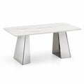 Rechteckiger Tisch aus Marmorimitat mit Edelstahlbeinen 200x100x76 cm Weiß