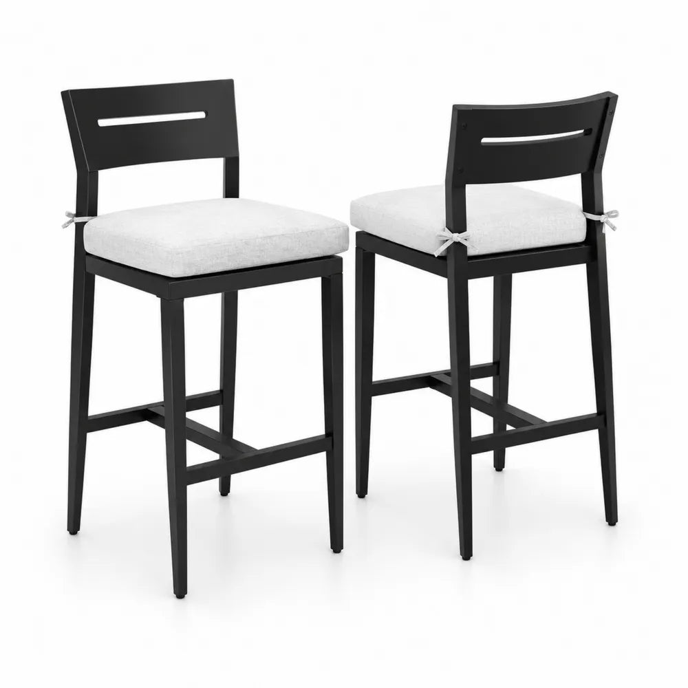 Schwarzes Holz-Barhocker-Set mit Polyesterkissen, 75 cm
