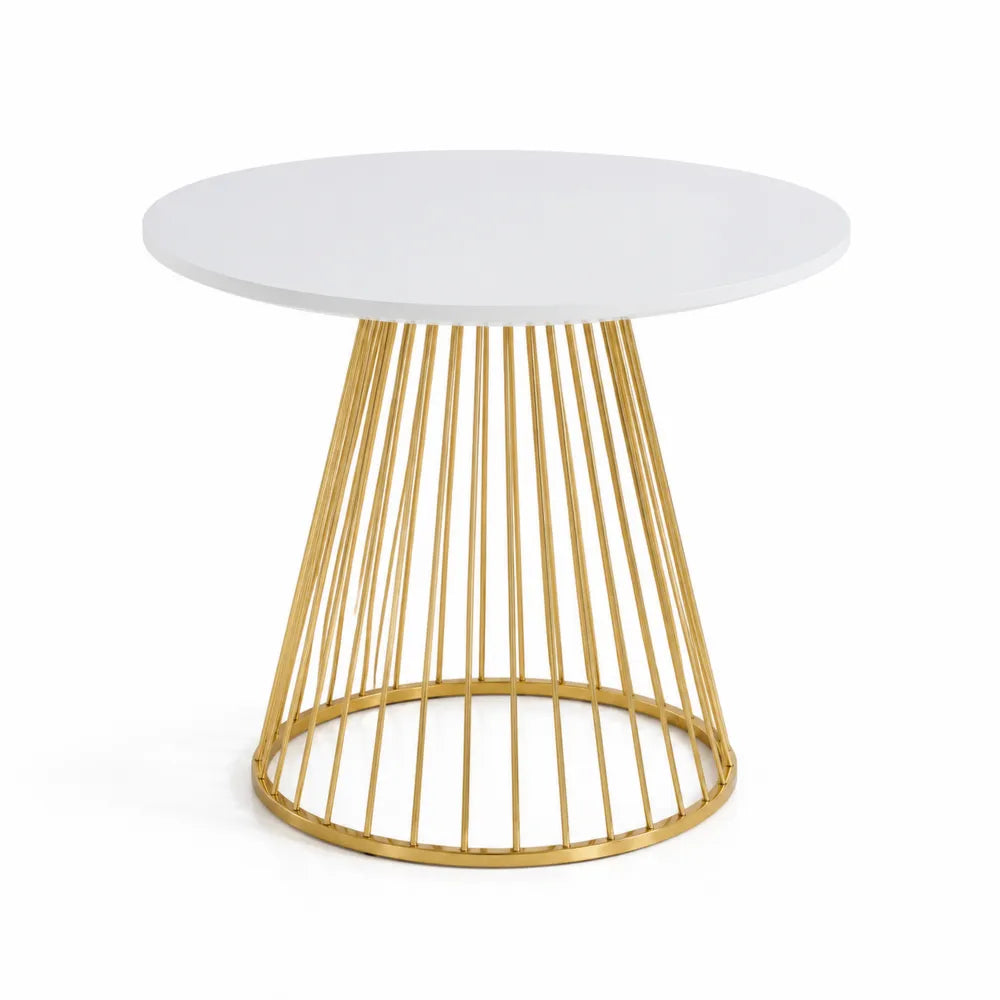 Runder Tisch Weiß MDF Gold Metall 75 cm